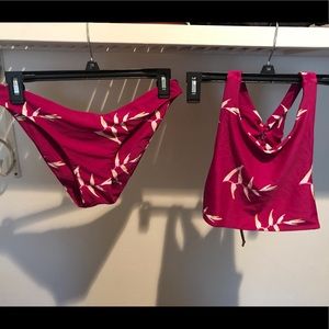 Pink two piece bikini high neck adjustable back